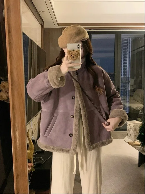 

plus Size Women's Thickened Leather Fur Cotton Jacket Winter New Style Slimming Versatile Design Warm Top Korean Style Long S...