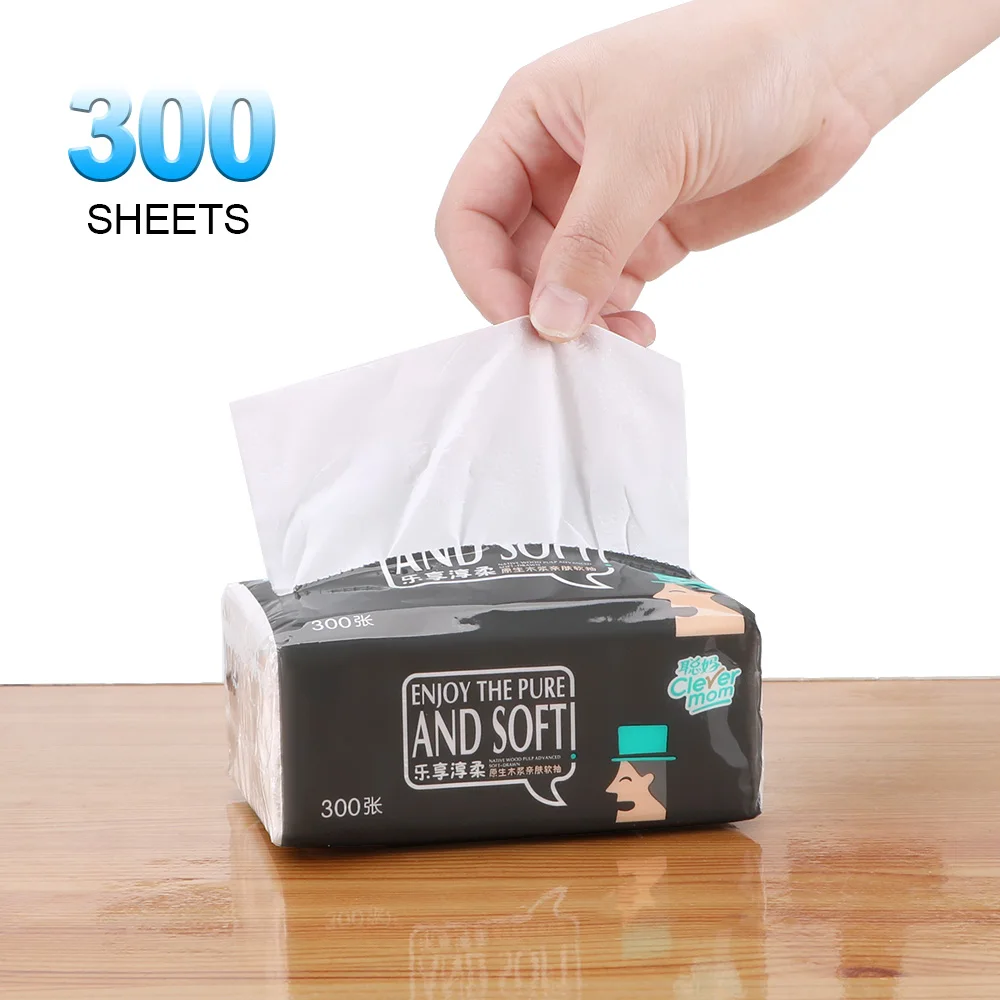 4 Layers 300 Sheets Toilet Paper Household Pure Wood Pulp Paper Towel Dinner Table Napkins Disposable Tissue