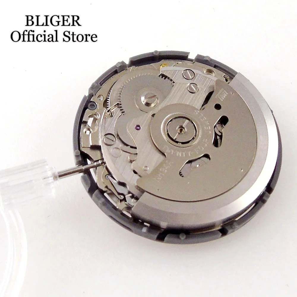 BLIGER Left Hand Replacement 24 jewels NH34A NH34 GMT Automatic Mechanical Movement High Accuracy 9 o\'clock Crown