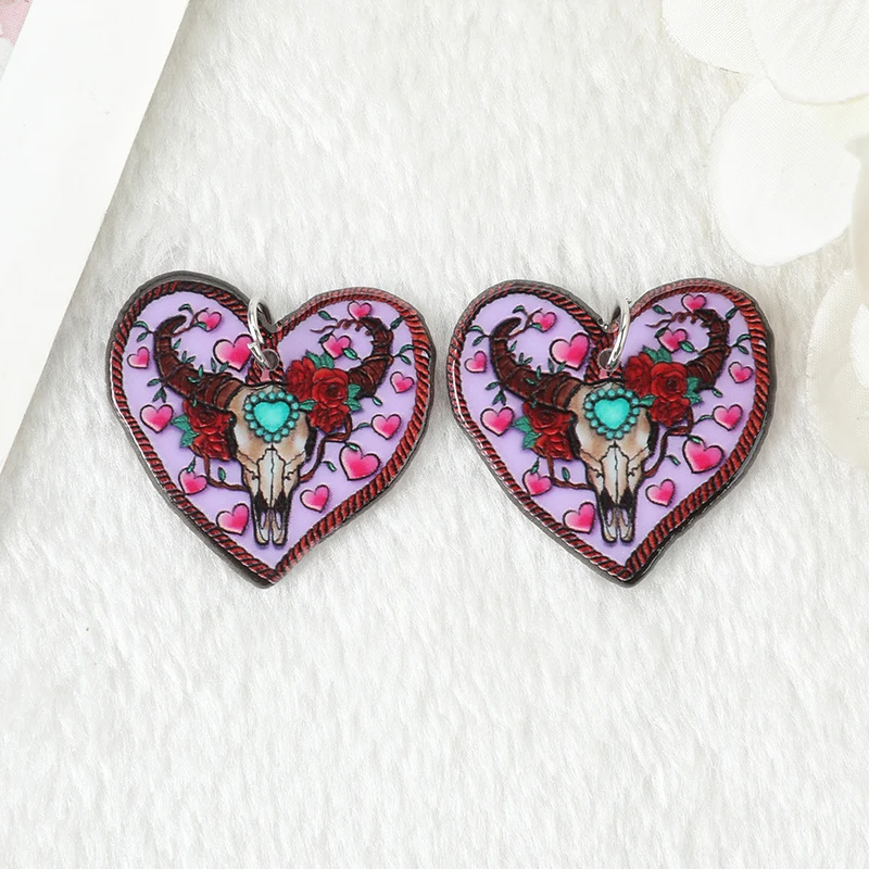 6Pcs Valentine Charms Acrylic Heart Ghost  Jewlery Findings For Necklace Keychain DIY Making