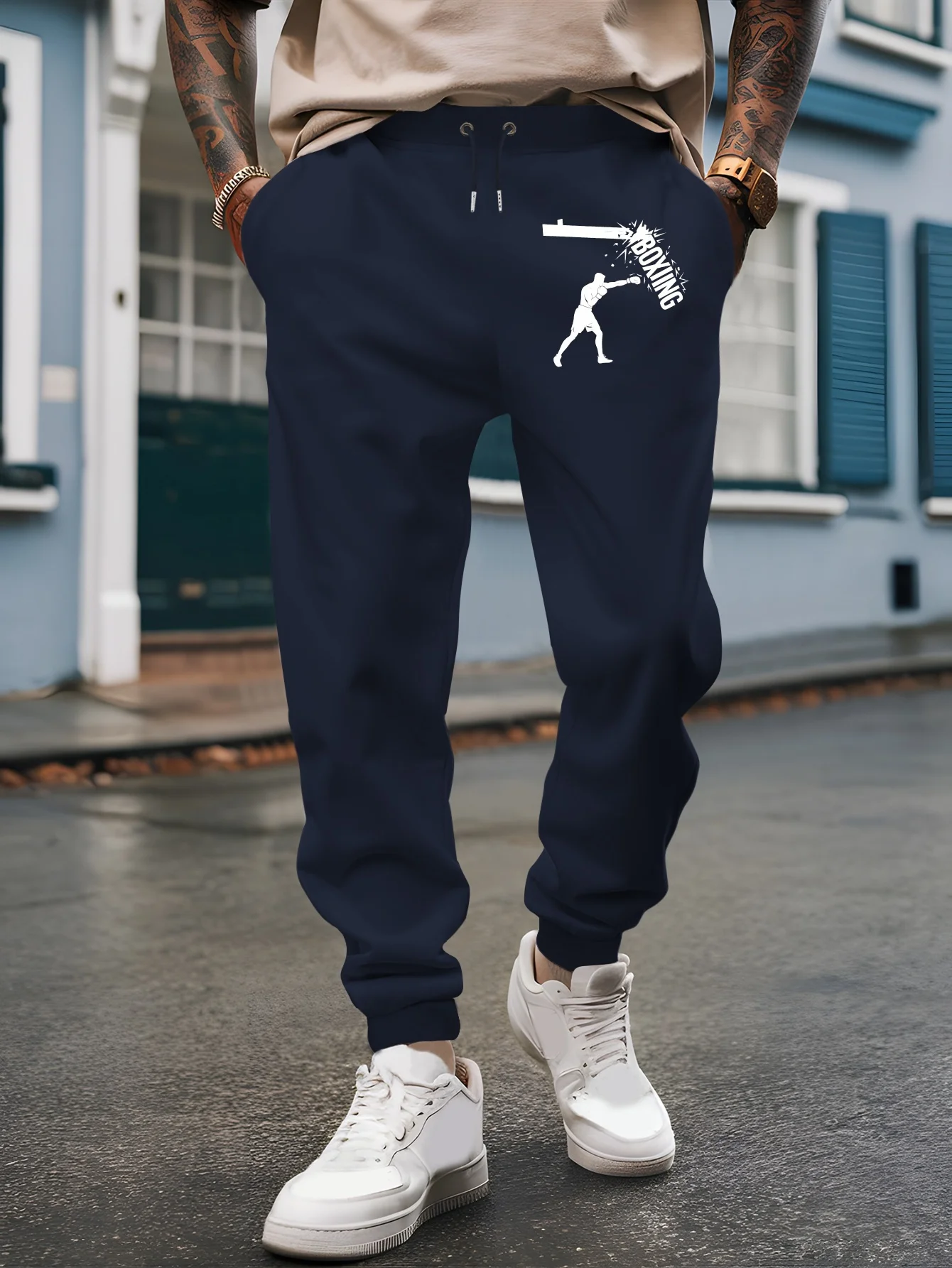 Fight‑vibe Men Sports Sweatpants Boxing Sport Silhouette Graphic Trousers, Men Apparel With Practical Fit For Gym Street Wear