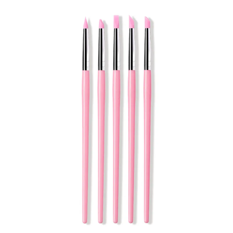 5 Teile/satz Silikon Carving Blume Nagel Pinsel Kleine Kopf UV Gel Skulptur Nagel Silikon Stift 3D Modellierung Nail art Werkzeug Pinsel 1,8 cm