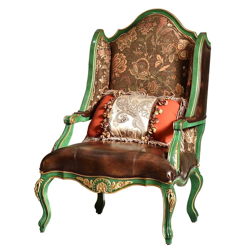 

American rural single sofa chair solid wood entry living room balcony negotiation leisure tiger chair neoclassical backrest