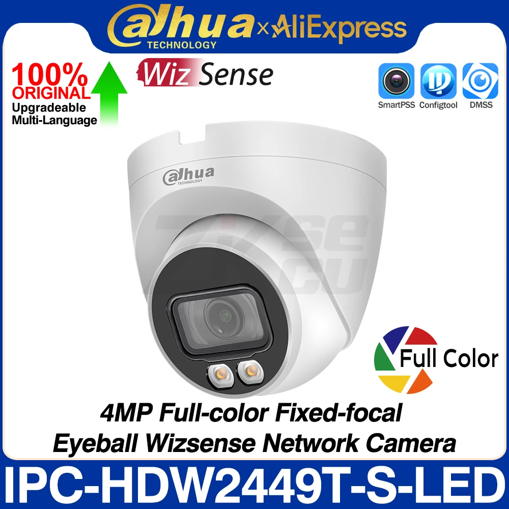 Dahua Original IPC-HDW2449T-S-LED 4MP Full Color Eyeball WizSense Network POE IP Camera Built in MIC SD Slot IVS SMD Plus IP67