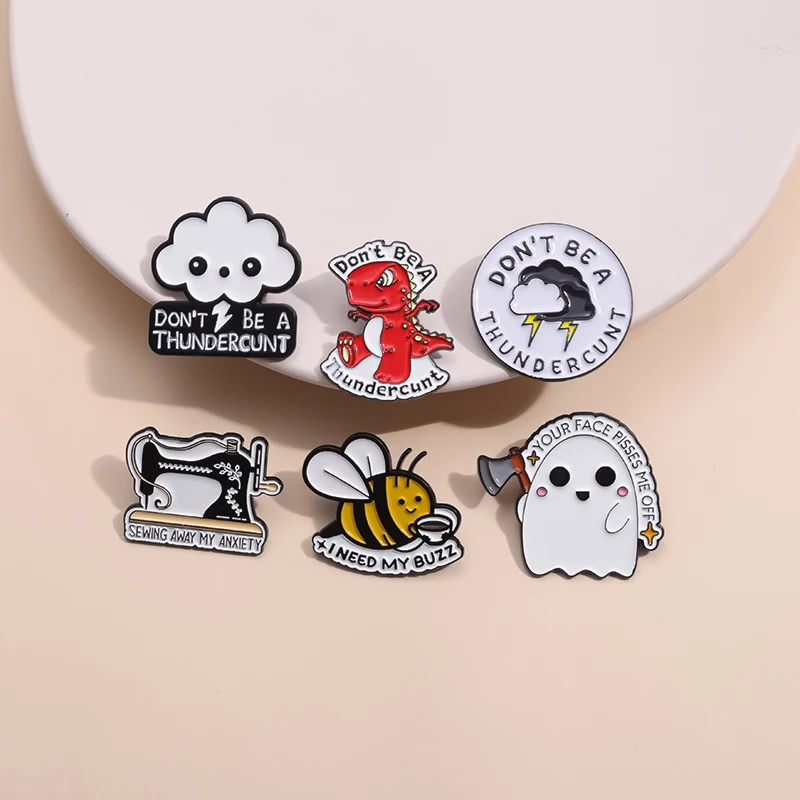 Sewing Away My Anxiety For Backpack Bee Enamel Pins Relieve Anxiety Black Cloud Lightning Lapel Badge Brooch Metal Jewelry