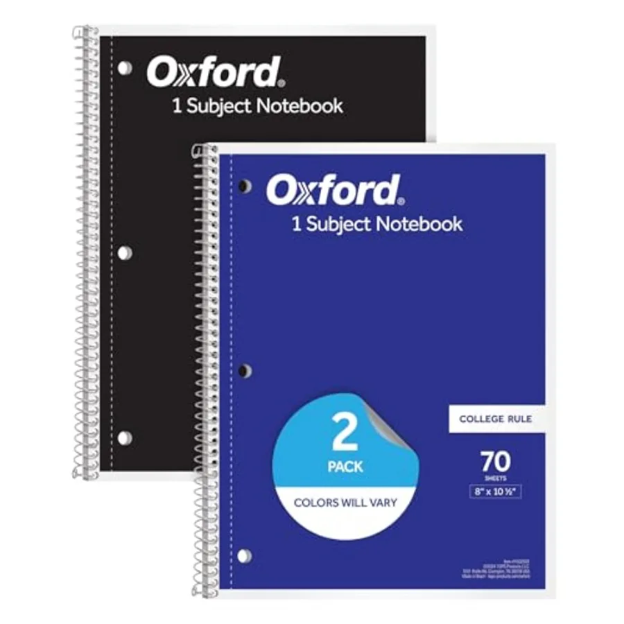 

Spiral Notebooks, 2 Pack, 1 Subject, College Ruled Notebooks for School, 8 x 10.5 Inches, 70 Sheets, Assorted Colors, Back to S