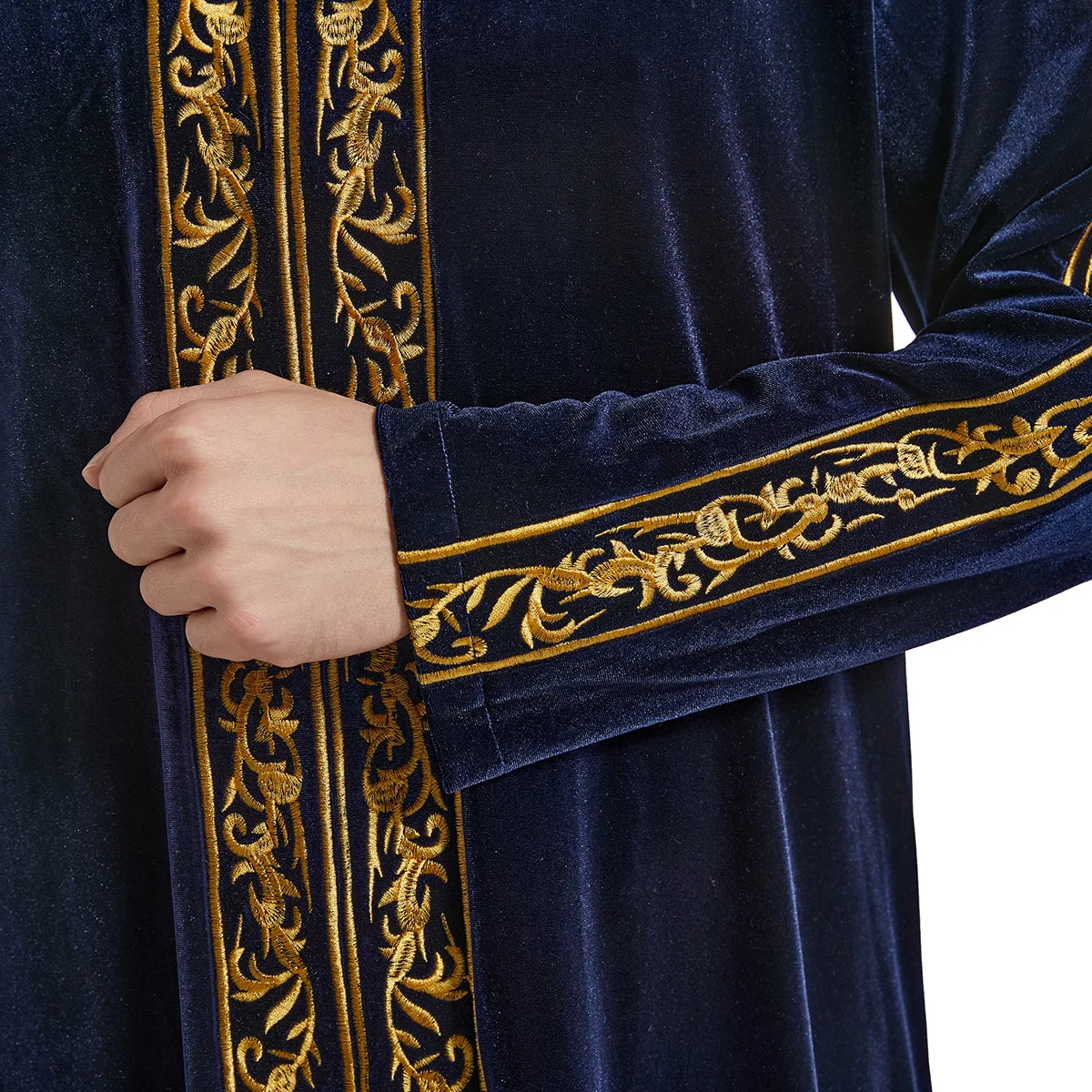 Eid 이슬람 이슬람 남자 Jubba Thobe Abaya 드레스, 벨벳 자수 기모노 긴 가운 사우디 무술만 Abaya Caftan 이슬람 두바이 아랍