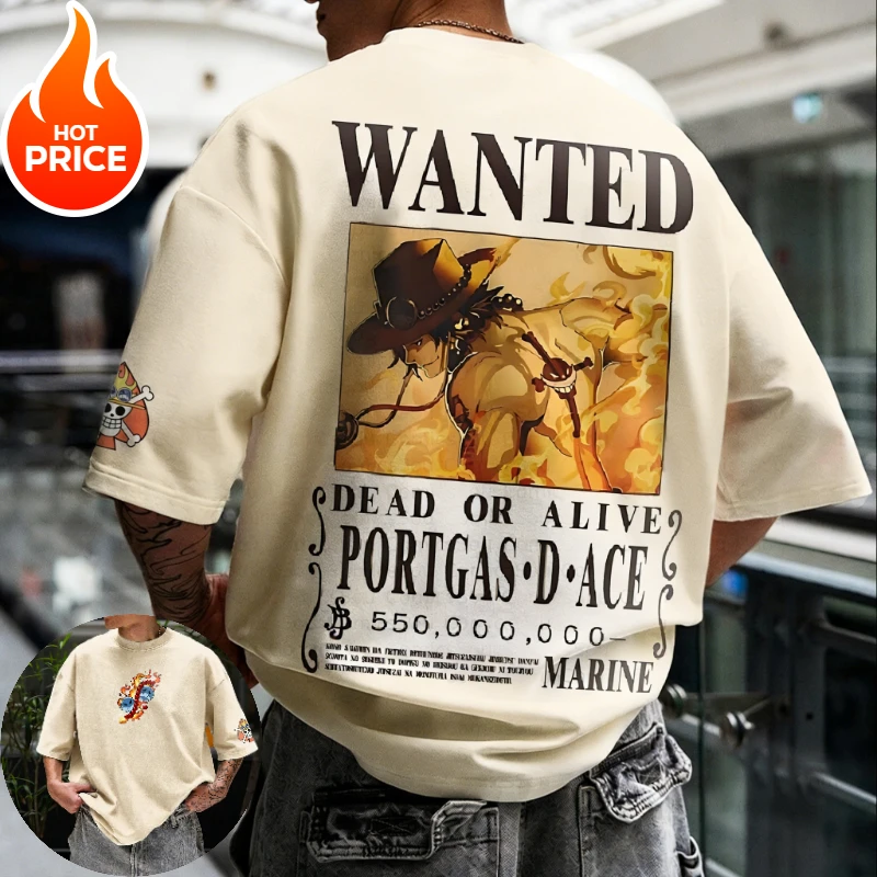 

Футболка One Piece ACE унисекс, летняя, 2026, в стиле Харадзюку, винтажная, свободного кроя, оверсайз, уличная одежда, повседневная, с коротким рукавом, Y2K
