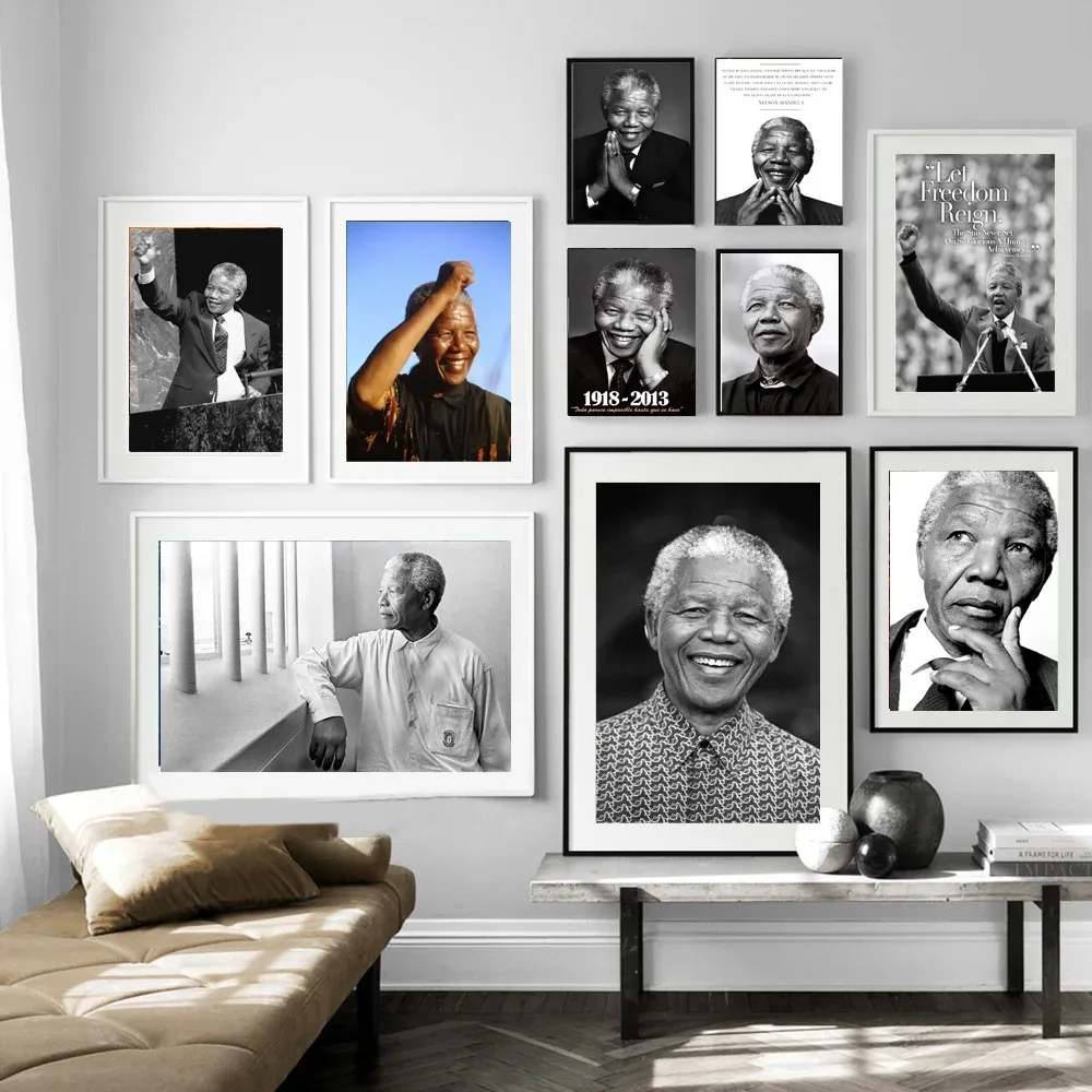 Hot Nelson Mandela Portrait Great Leader Movie Classic Bar Poster Prints Canvas Painting Wall Art Picture Living Room Home Decor