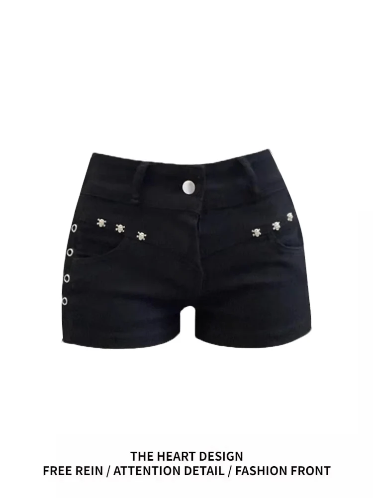 

Джинсовые орты с низкой талией Spicy Girl Y2K Millennium Sle Rivet Embellied orts Летние сексуальные облегающие джинсы Повседневная одежда