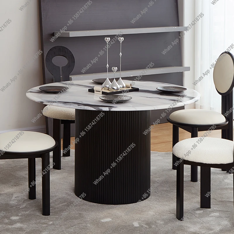 Panda white marble round dining table designer high-end home modern simple light luxury villa large round table