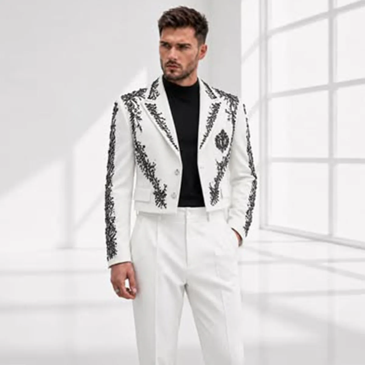 Customized Suitable For Summer Men's Suits 2 Piece Sparkly Sequin Beaded Stones Groom Formal Tuxedos Man Banquet Blazers Outfits