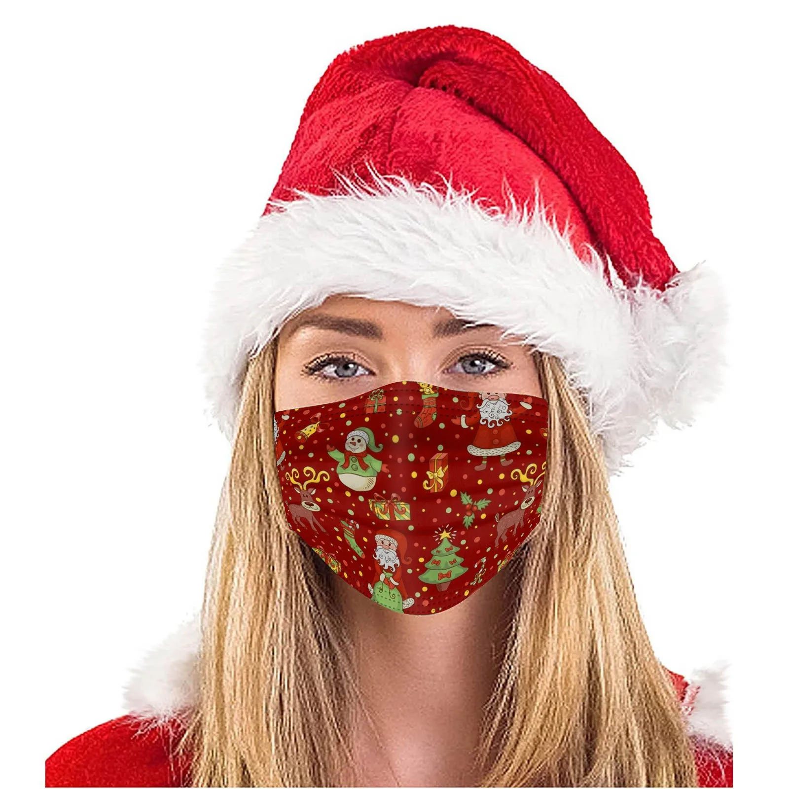 Adult Christmas Printing Disposable Mask Industrial 3-layer Mask Unisex 10 Pieces Outdoor Dust-Proof Face Protective Mask