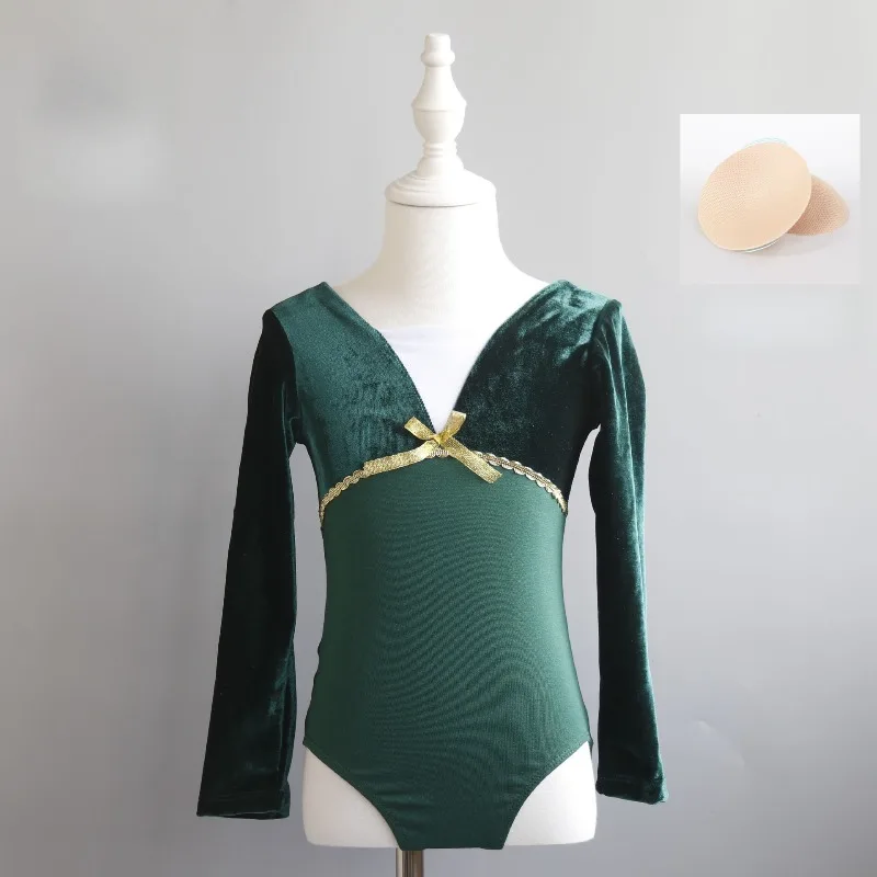 Ballet Velvet Leotard Long Sleeve Warm Autumn Winter V Back Soft Gymnastics Bodysuit Training Recital Stage Elegant Dance Outfit