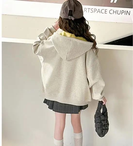 Autumn Winter Girls Clothes Long Sleeve Sweatshirt Kids Teens Child patchwork Loose Hooded Jacket 4 8 9 10 11 12 1314 Year