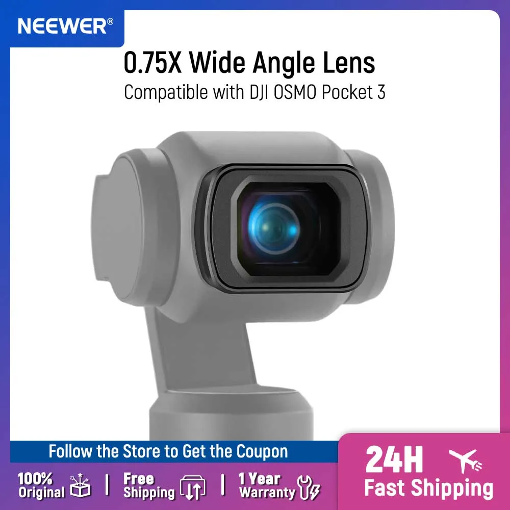 

NEEWER 0.75X Wide Angle Lens Compatible with DJI OSMO Pocket 3 Creator Combo Accessories Magnetic Coated Action Camera Lens