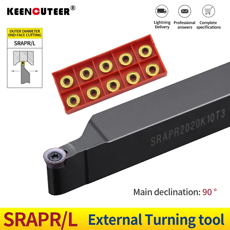 SRAPR1616H08 SRAPR2020K10 SRAPR2525M10 External Turning Tool Holder RPMT/RPGT Carbide Inserts Lathe Cutting Machine Tools Set