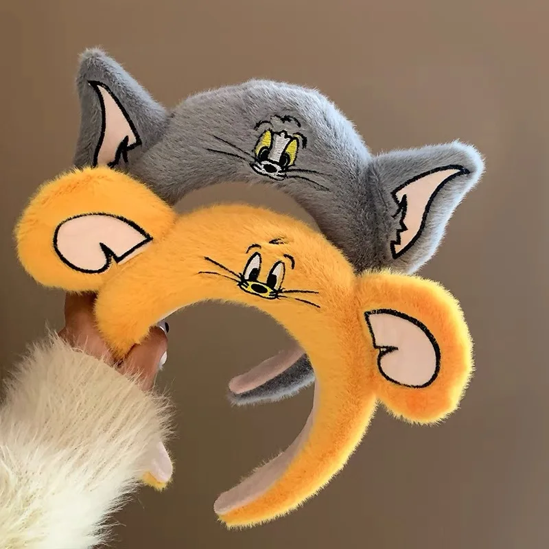 Lovely Tom and Jerry Plush Headband Women Cartoon Anime Headwear Japanese Style Cat Mouse Put on Makeup Wash Face Headband Girl