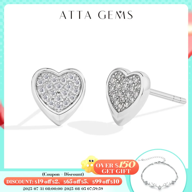 

ATTAGEMS Full Moissanite Heart Earrings For Women Girls DVVS1 100% 925 Sterling Silver Sparkling Engagement Jewelry High Quality
