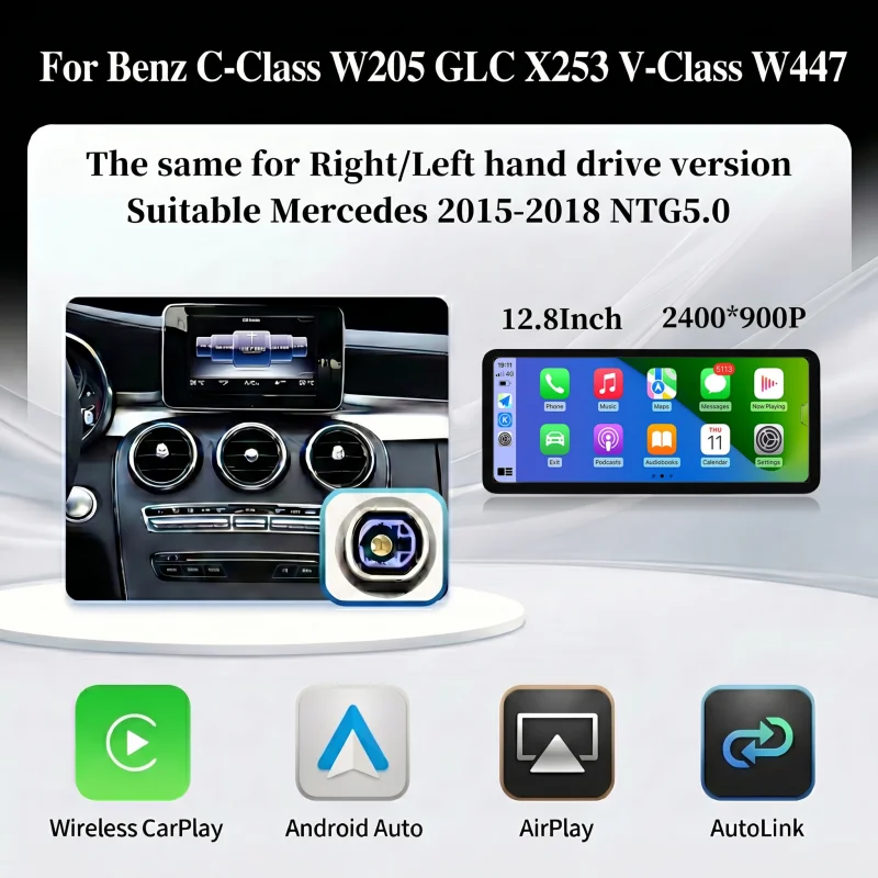 Bonroad Draadloze CarPlay Android Auto Autoradio Voor Mercedes Benz C Klasse W204 W205 GLC X253 V Klasse W447 Multimedia TouchScreen