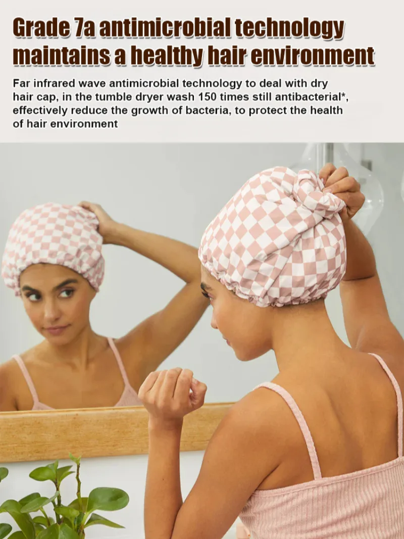 Gorro de Secado de Cabello de Tres Capas de Seda Sintética, Impermeable, con Forro a Cuadros, Antideslizante, No se Deforma Fácilmente