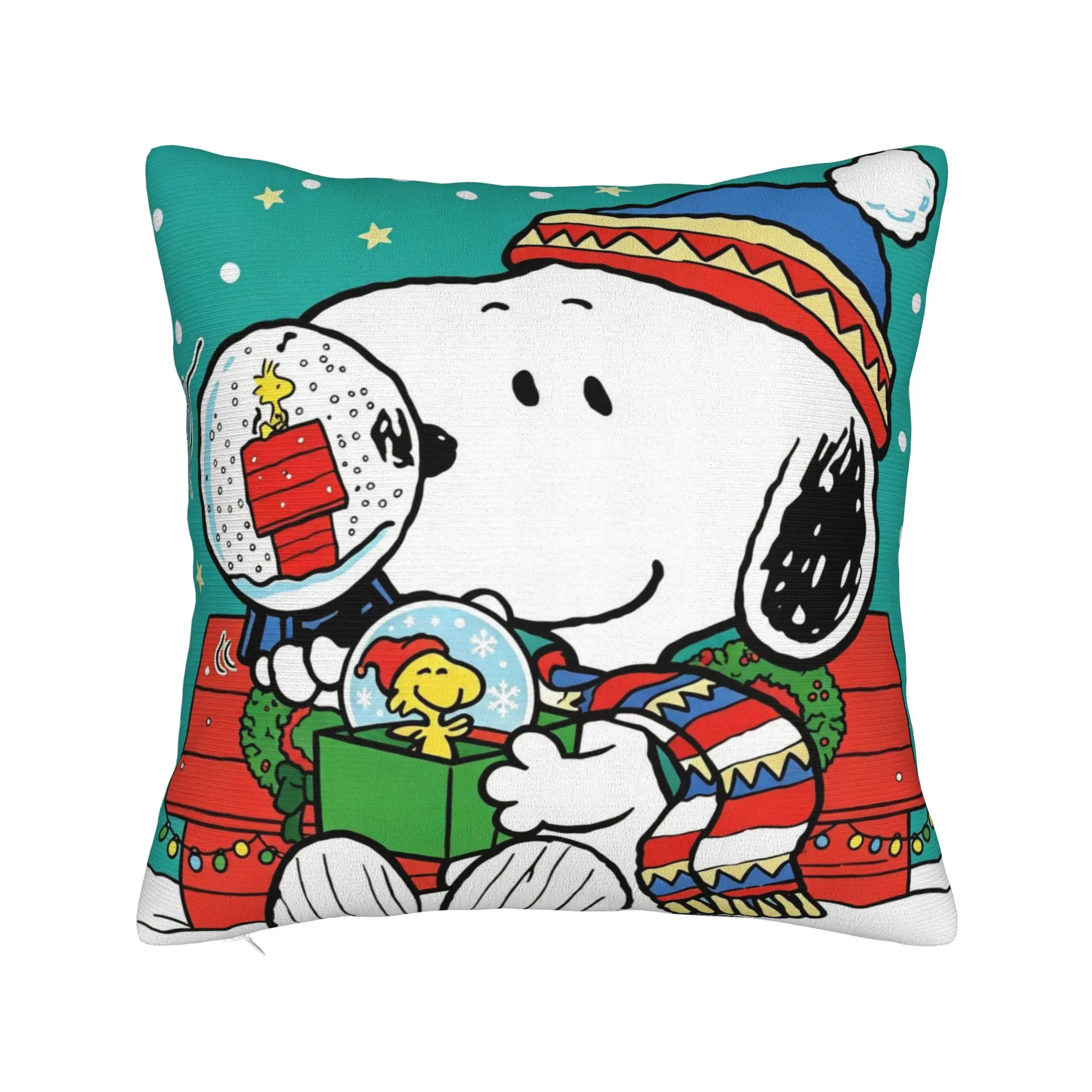 S-Snoopys Xmas Christmas Cartoon Square Pillow Cases  Cushion Cover Creative Zippered Decor Throw Pillow Case Cover for Sofa 18