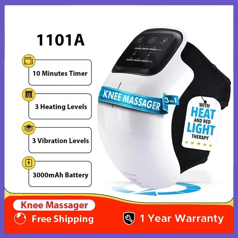 

Беспроводной массажер для колена, красный свет и массажная терапия со светодиодным экраном, 3-уровневое инфракрасное тепло и вибрация, подарки для мужчин и женщин