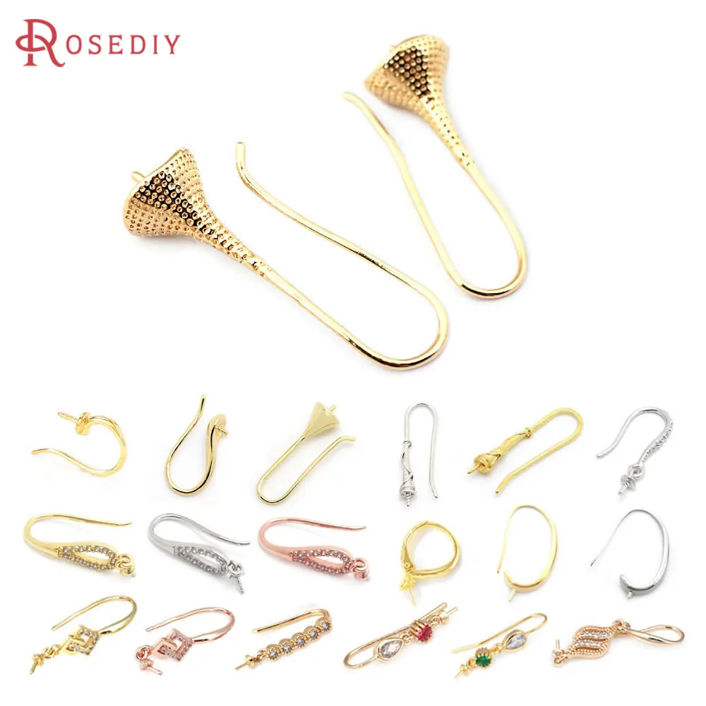 18K Gold Color Brass Can fit Half Hole Beads with Half Pins Earrings Hooks High Quality Jewelry Making Diy Findings Accessories