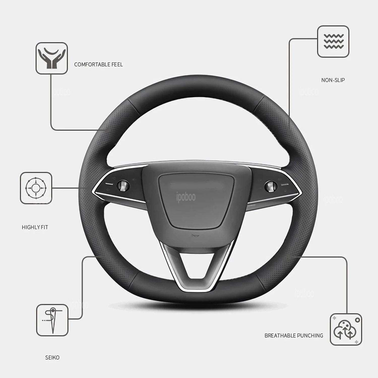 Steering Wheel Cover For Tesla Model 3 Highland 2024 Black Perforated Leather Steering Wheel Protection Cover