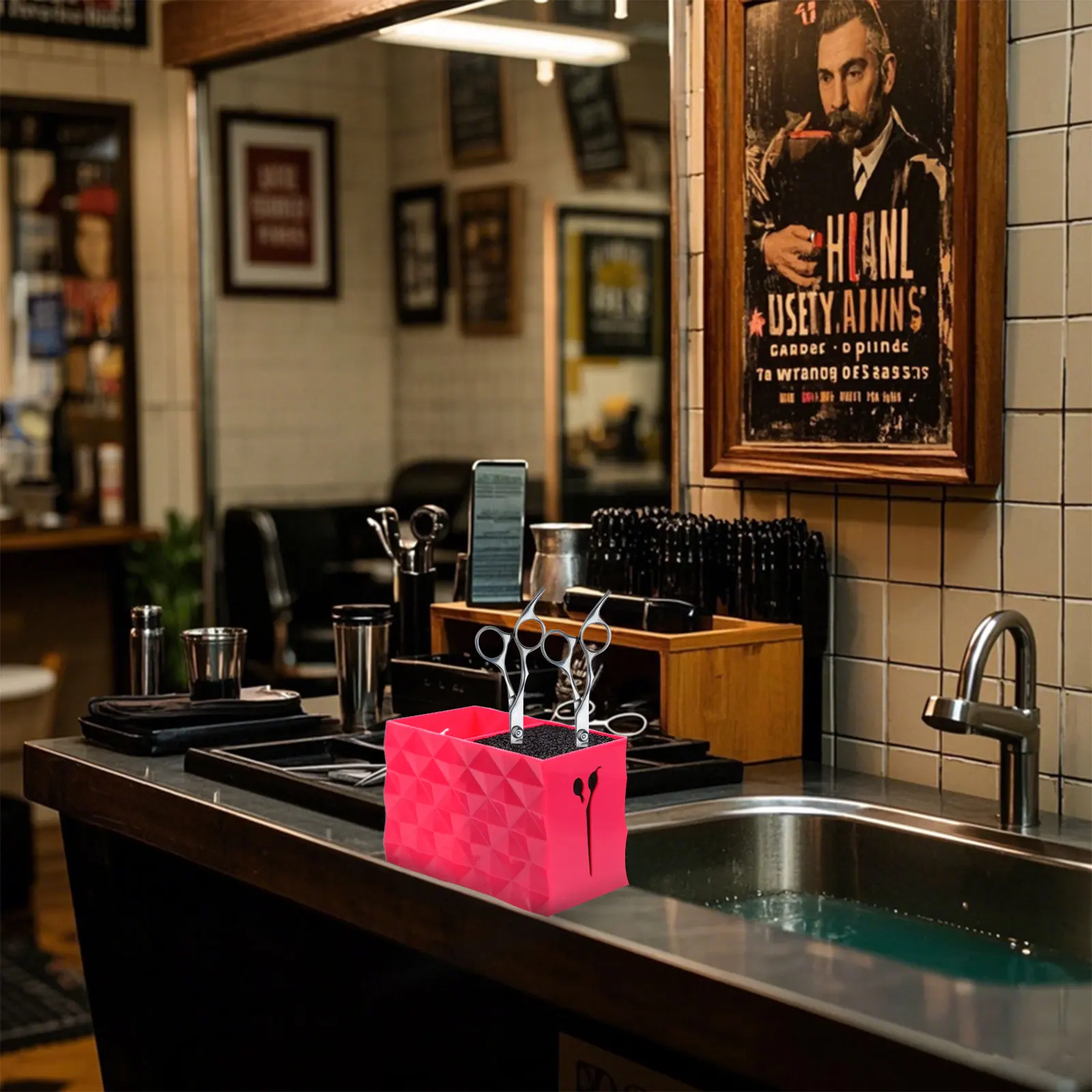 

Durable Hairdressing Tool Box Plastic Scissors Stand Stylist Pink Rack Organizer for Home Salon Comb Shear Holder Barber Storage