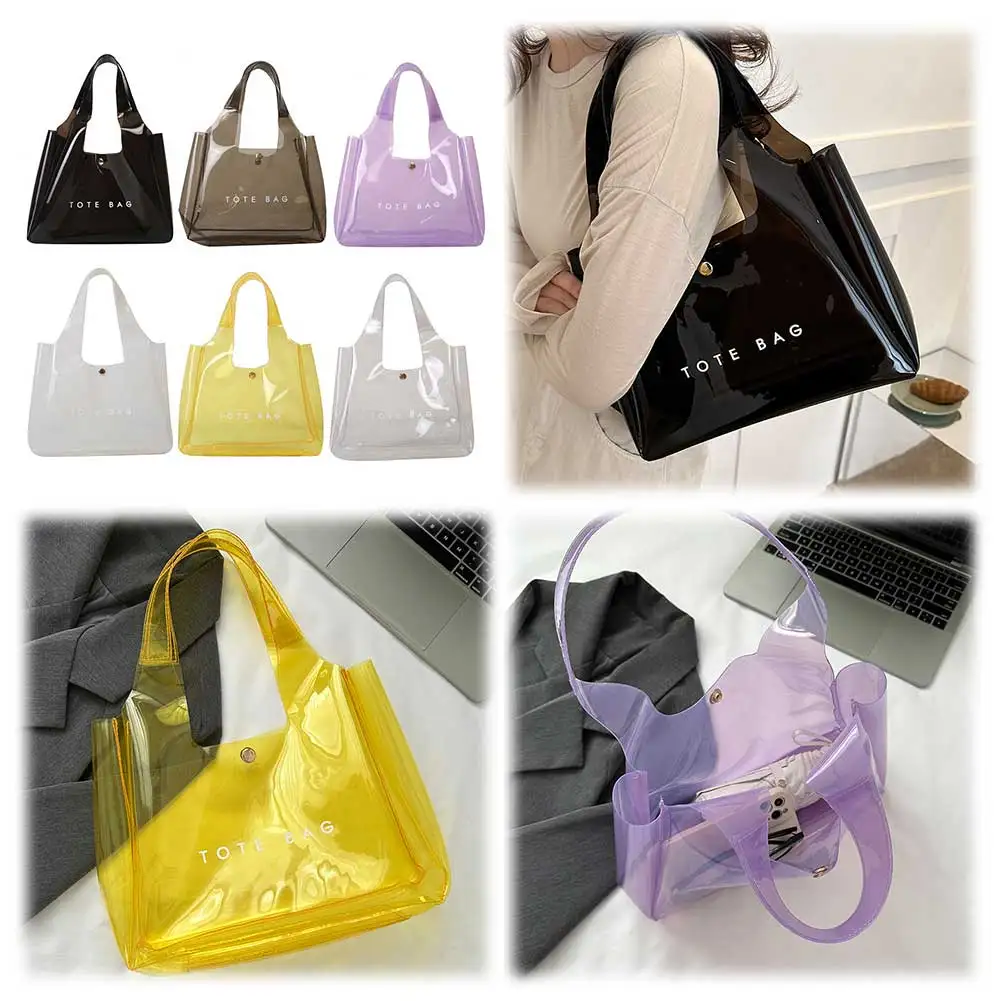 

Shoulder Bag for Women Magnetic Closure Clear Tote Bag PVC Large Capacity Storage Pouch Shopping Bag for Work Travel