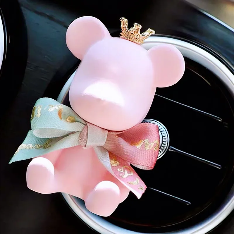 Cute Bear Car Temperament Interior Aromatherapy Perfume Clip Crown Bow-knot Bear Pink Car Accessories Girls Gift Aromatherapy