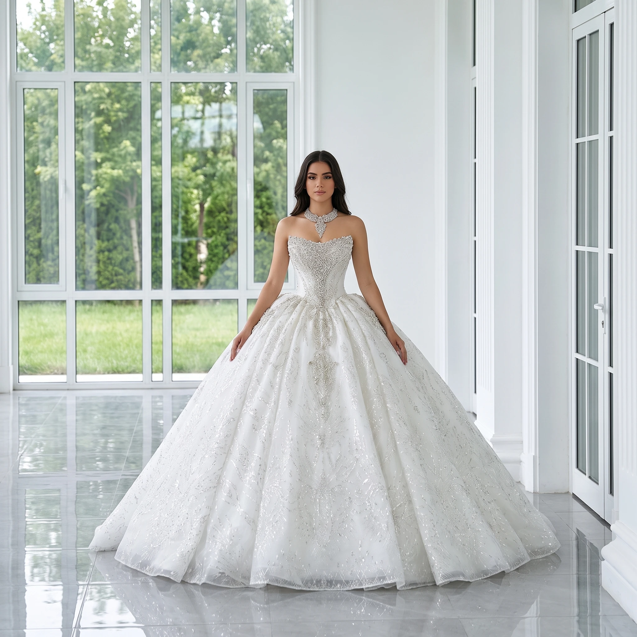 Glitter Wedding Dress Fully Beaded With Sequins Ball Gown Short Sleeves Scoop Customized Bride Dress Robe De Mariee Princess