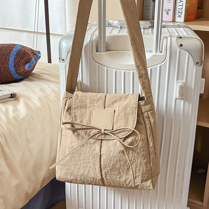 

Bow nylon Shoulder Bags Zipper Simple Large Capacity 2025 Brand Bags for Women High Quality Fashion Handbags