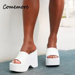 Luxury Summer Shoes WomenThick Soled White High-heel Sandals Women's Slope Heel Square Toe Slippers Sandales Femme Tendance 2024