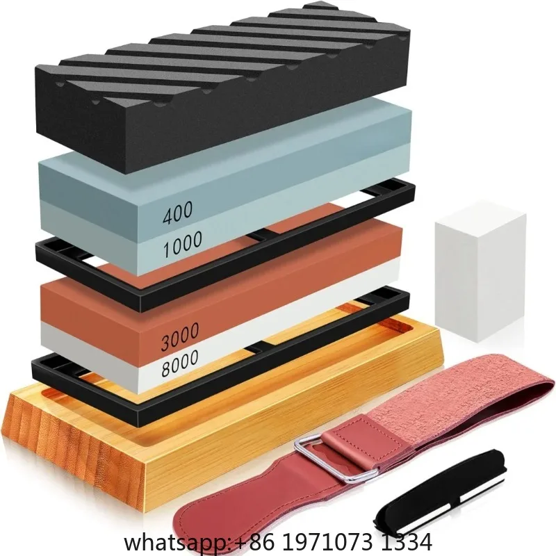 Knife Sharpening Stone Set, Professional  4 Side Grit 400/1000 3000/8000,  Sharpener Stone Set