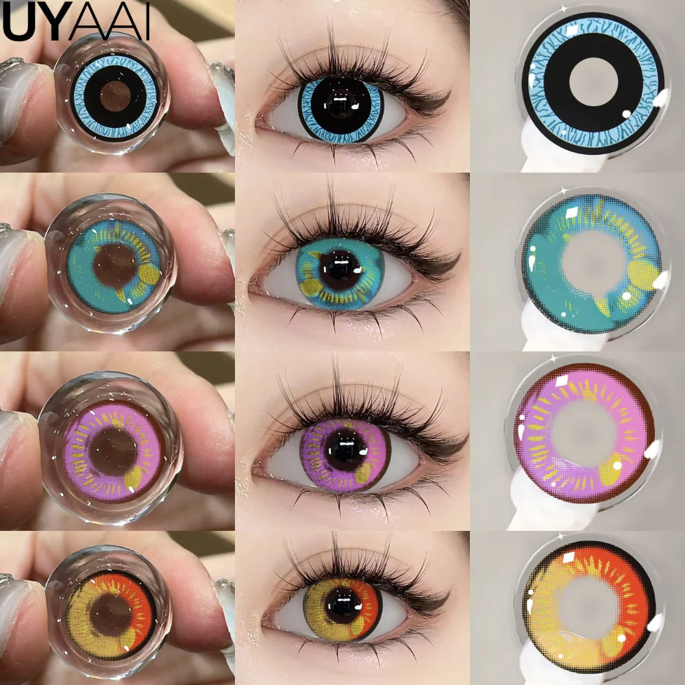 UYAAI【1 * lentes de contacto + 1 * pinzas + 1 * estuche para lentes】Lentes de ojos de anime cosplay Maquillaje Lentes de contacto de belleza Lentes verdes cosméticas