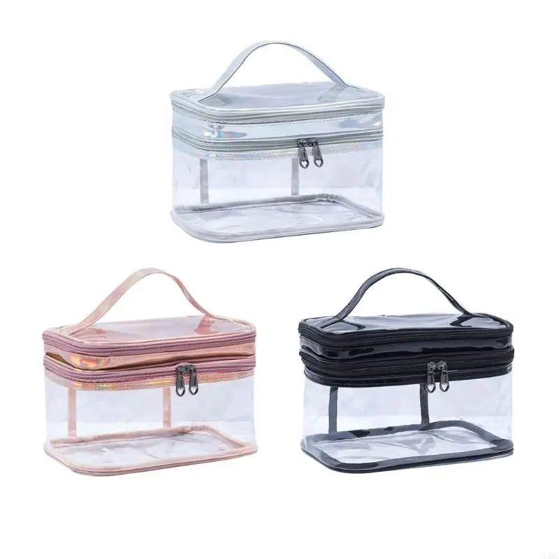 

63HC Portable Clear Makeup Bag 2 Layers Zipper Cosmetics Bags Travel Storage