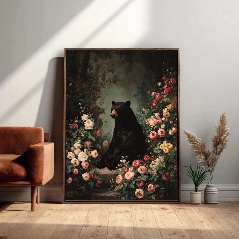 Vintage Forest Animal Poster Fox Cat Swan Oil Painting Enchanted Woodland Gothic Art Wall Decor Rustic Wildlife Canvas Print