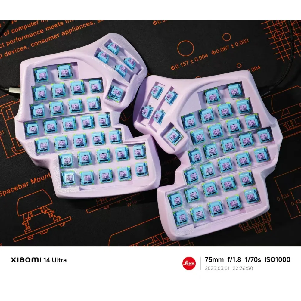 Redox70 Manuform Wired Split Keyboard with Palm Rest Hot Pluggable Dual Type-C Cable Connection Separate Keyboard Ergonomic VIAL