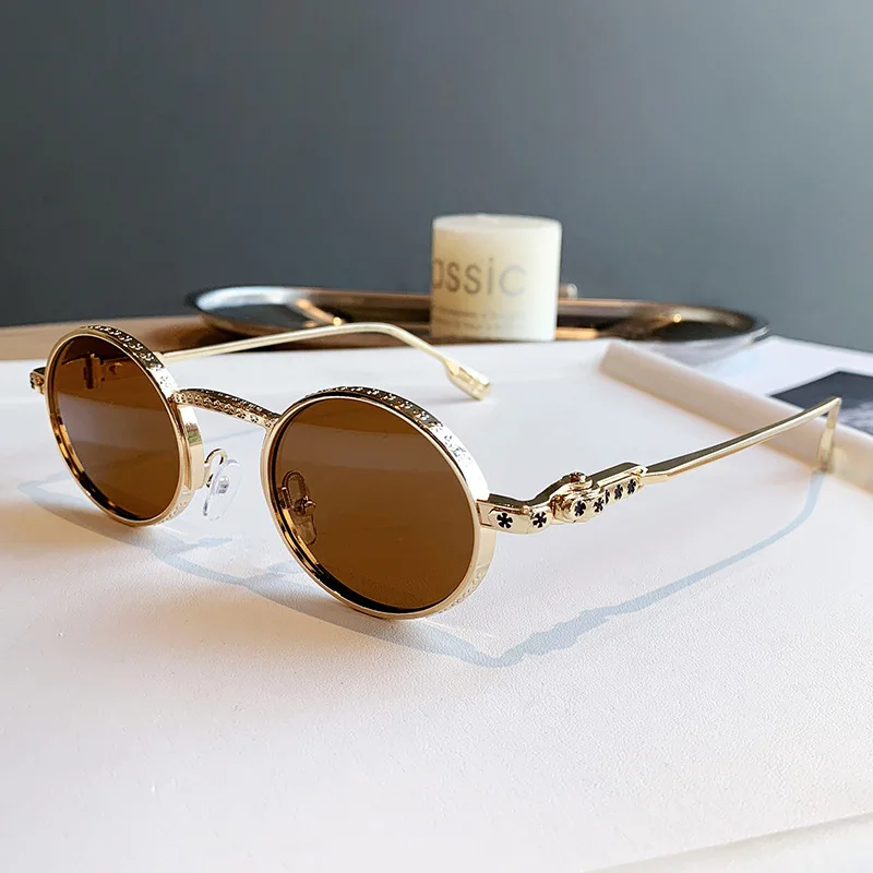 1 Pair of New European and American Style Fashionable Metal Round Classic Y2K Sunglasses for Men and Women, with Wide Frame Design, Suitable for Various Activities, Full-Frame Glasses Style, Everyday Casual Sunglasses
