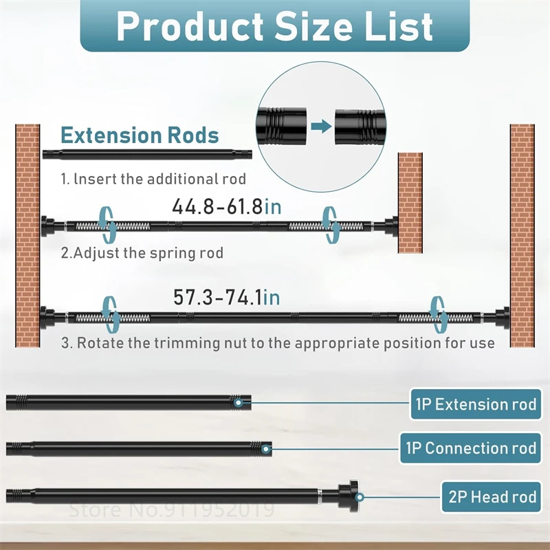 44 To 74Inch Tension Curtain Rod No Drilling 7/8\