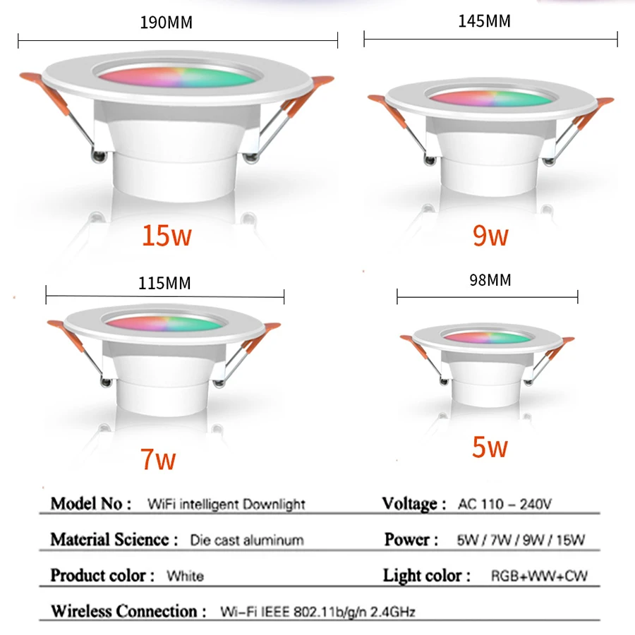 Inteligentne lampy sufitowe Tuya WiFi ZigBee3.0 wpuszczany reflektor LED Downlights RGB Alexa sterowanie Bluetooth Alexa Google Home