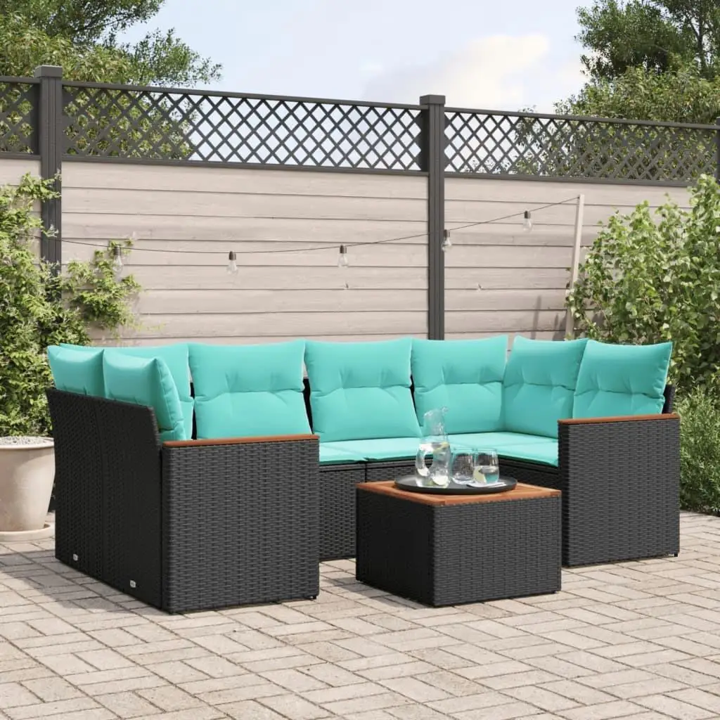 

7 Piece Outdoor Patio Sofa Set with Cushions Black Rattan Wicker Furniture Comfortable Seating for Garden Balcony Terrace