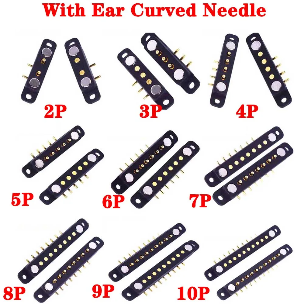 1Set With Ear Bending Needle Magnetic Pogo Pin Connector 2 3 4 5 6 7 8 9 10Pin Pogopin Male Female Spring Loaded DC Power Socket