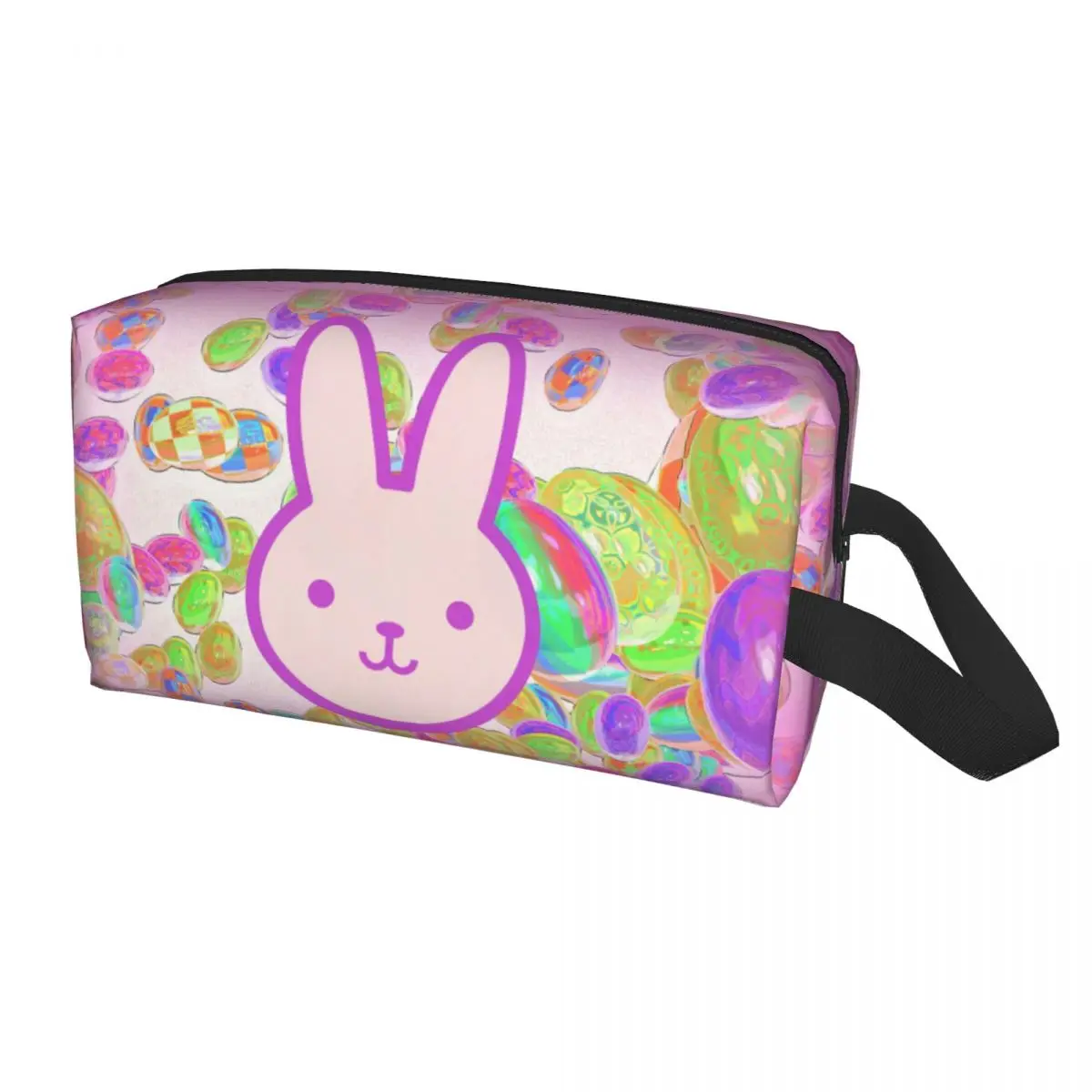 Colorful Egg Bunny Print Toiletry Bag for Women Girls Cute Travel Zipper Pouch Organizer Travel Keeps Things Tidy on Any Journey