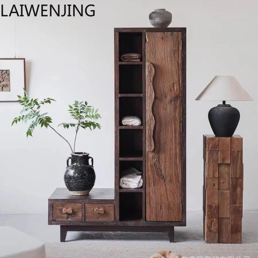 

SGF Wabi-Sabi Style Old Elm Wood Wardrobe Solid Wood Vintage Home Storage Cabinet