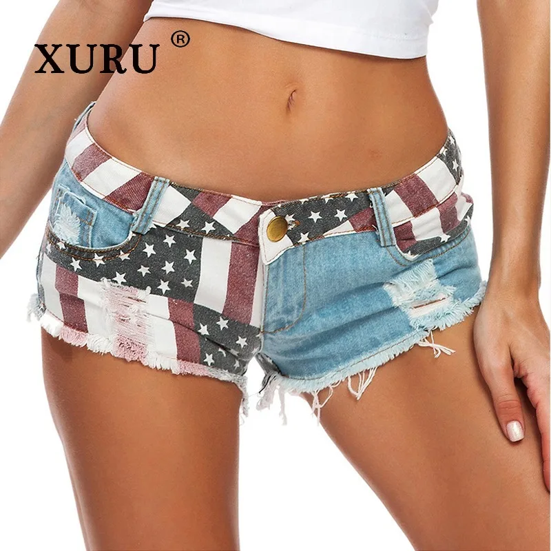 

XURU - European and American New Women's Low Rise Sexy Jeans, Summer Bar Girl Ripped Denim Shorts Hot Pants