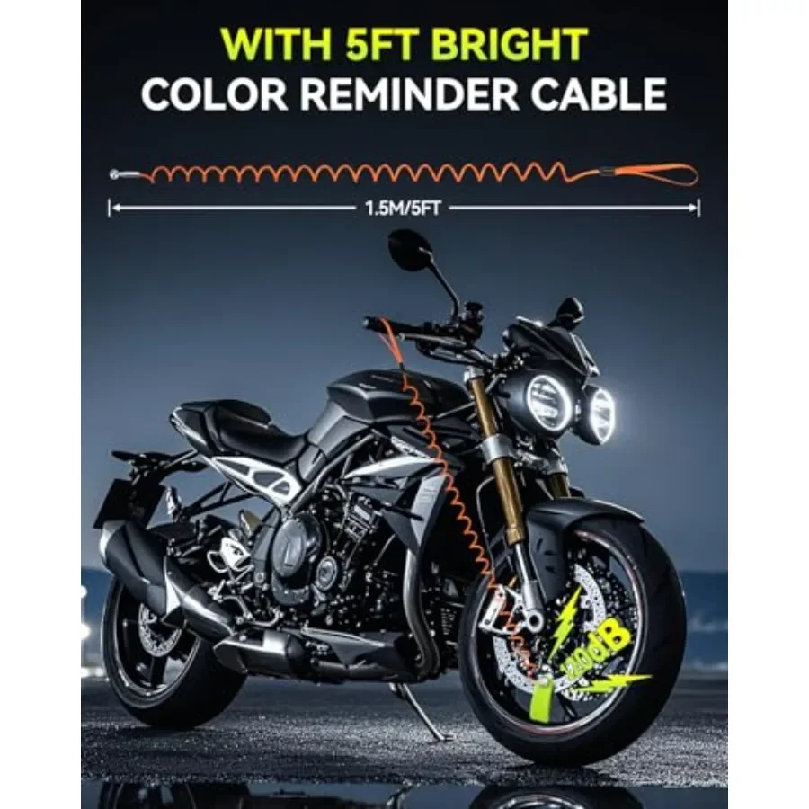 قابلة للشحن مقاوم للماء دراجة نارية مكبح قرصي قفل مع 120dB إنذار ل 7 مللي متر الفرامل الدوار وعجلة الأمن 5FT تذكير كابل أ