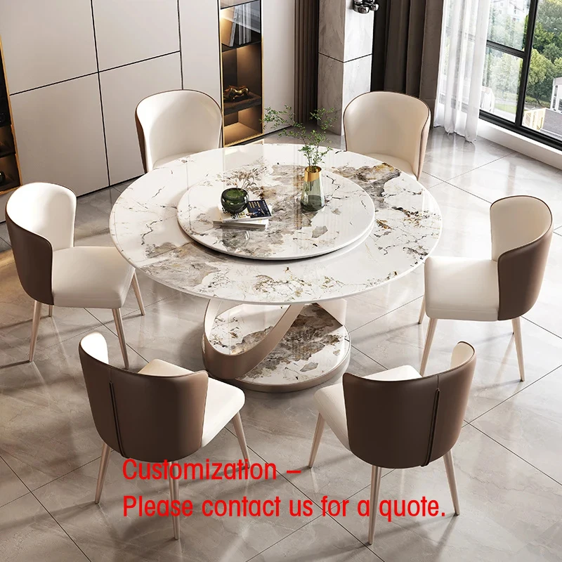 custom.Italian Light Luxury Sintered Stone Dining Table and Chair Modern Round Dining Table Set 6 Seater Dining Room Fur